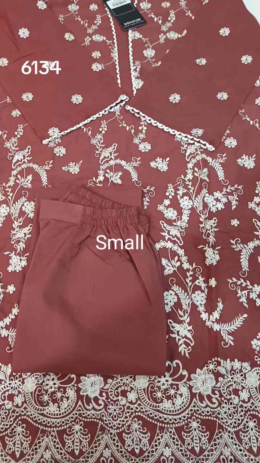 🥳 Sale Sale M-6134 Image Brand Women Stitch ChickenKari Embroidery ⛱️ Summer Lawn Shirt & Truzer 2pc.    (Women Small Size (Length 38 & Chest 20)