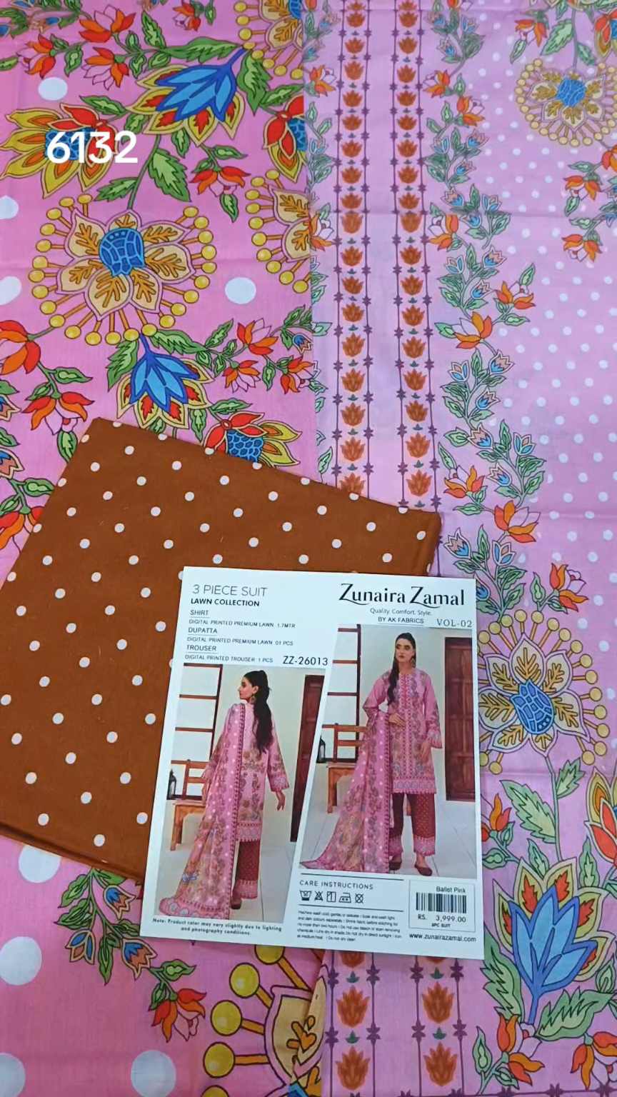 Sale Sale M-6132 Branded Zunaira Zamal  3 Pc Lawn suit with packing