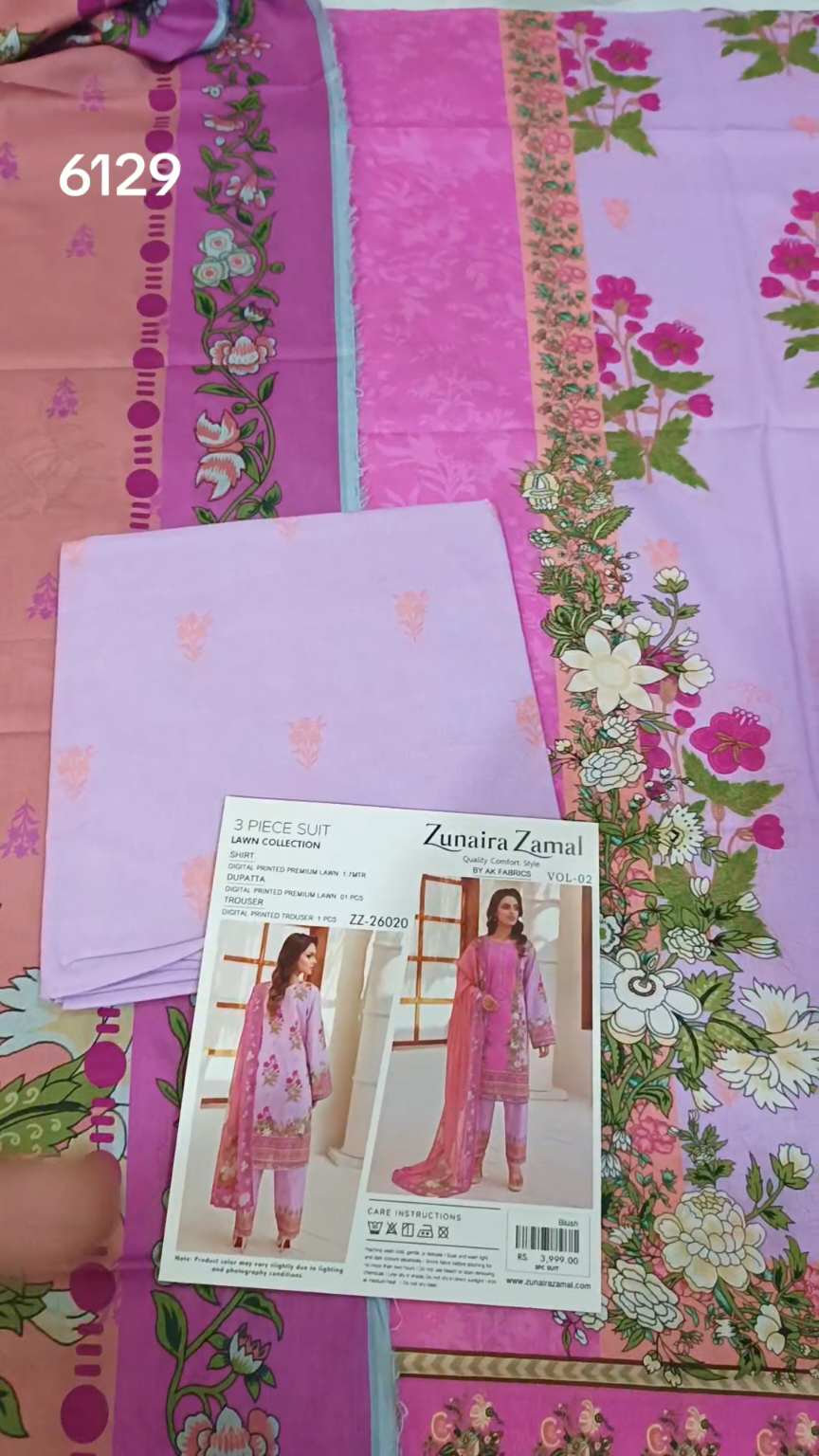 Sale Sale M-6129 Branded Zunaira Zamal  3 Pc Lawn suit with packing