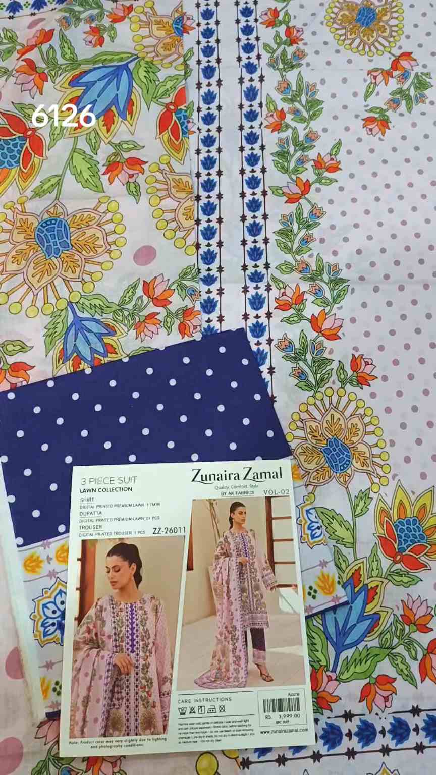 Sale Sale M-6126. Branded Zunaira Zamal  3 Pc Lawn suit with packing