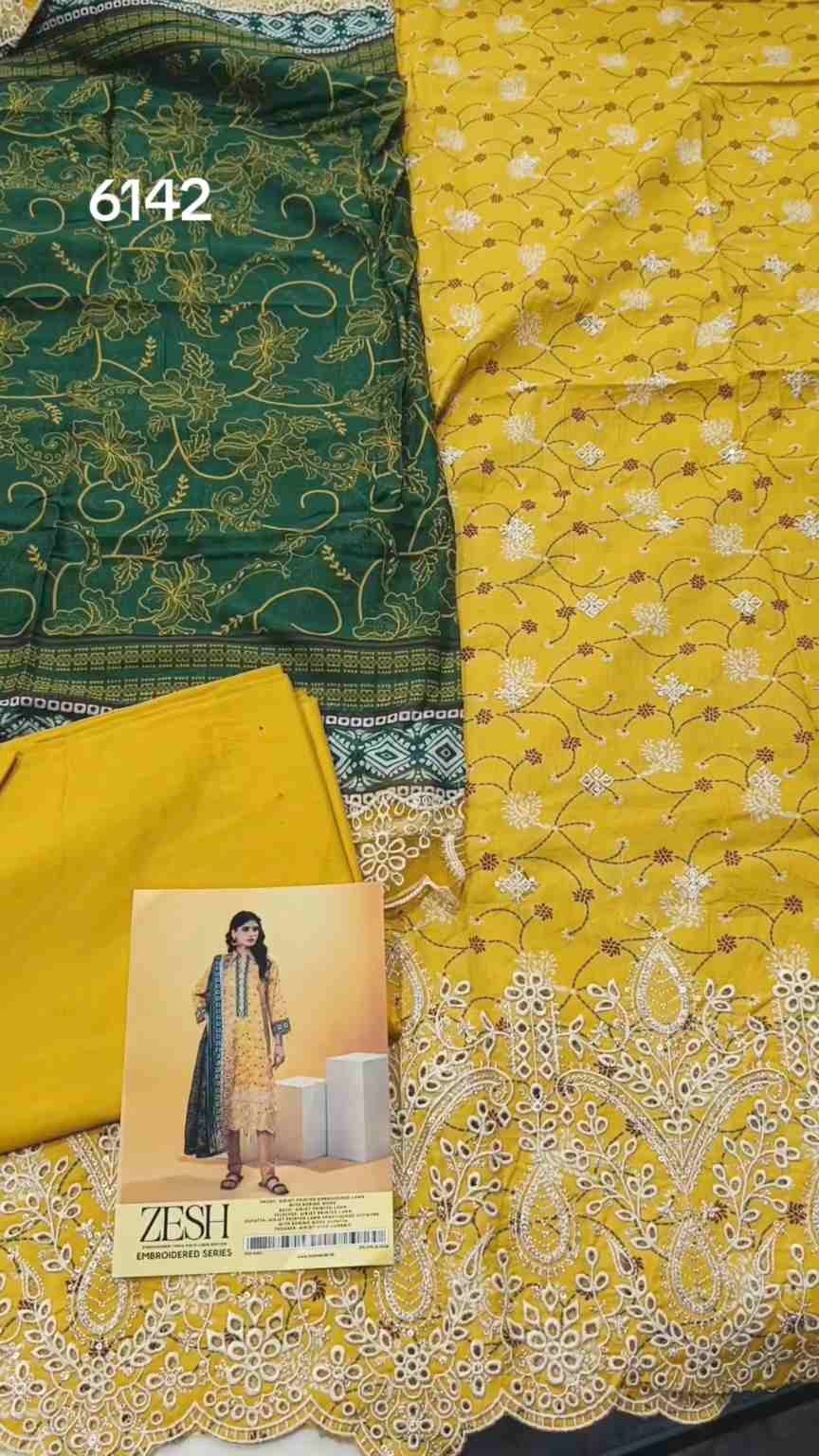 🥳 Sale Sale M-6142  Branded Zesh squance Work Chickenkari Lawn 3pc suit