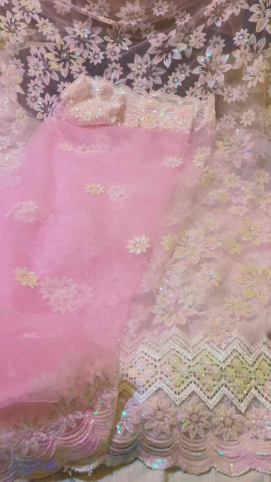 New Design Shirt & Duppta 🥳New Design Big Sale M-763   Imported 3-D Tarkashi Sqance Work Embroidery In obera Net Shirt& Duppta 2pc