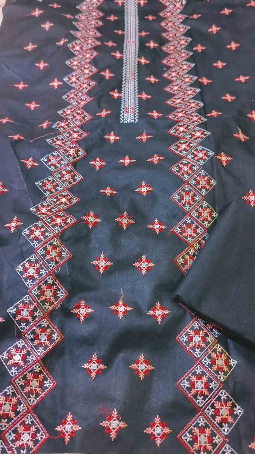 🥳 Sale Sale M-940  Jet Black Imported Bareezy Embroidery Lawn Shirt & Trouser 2pc