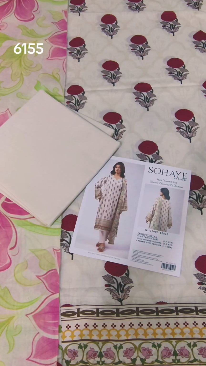 🥳 Sale Sale M-6155  Branded (Sohaye By Dinner) 3pc Lawn suit