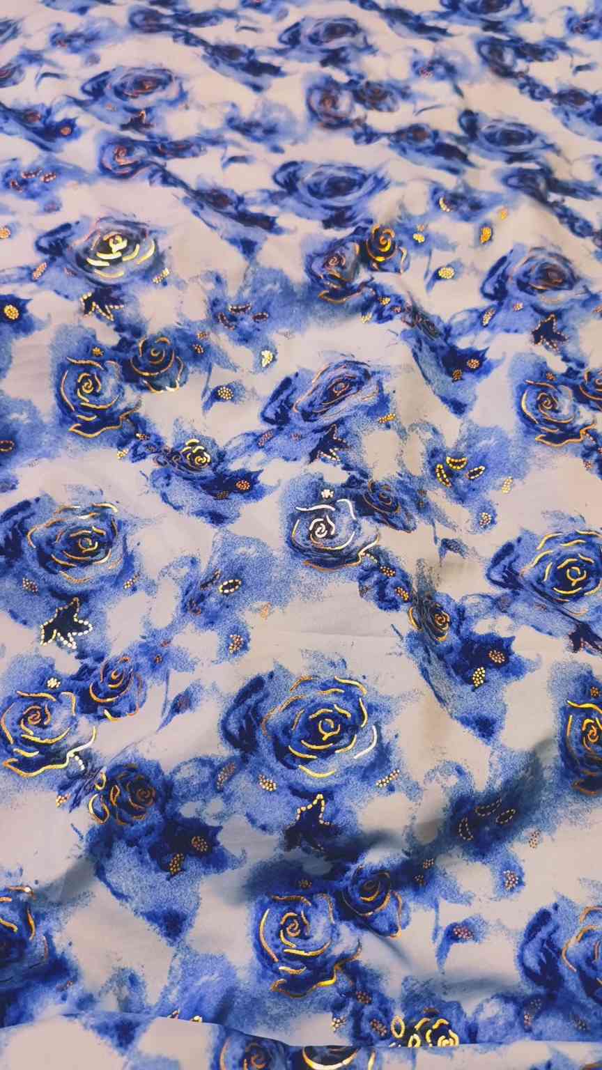 🥳 Sale Sale M-1021  Imported Embossed Gold Lekar paint  (Lawn+ Silk) Mix Summer voil Silk Stuff Same print Shirt & Trouser 2pc