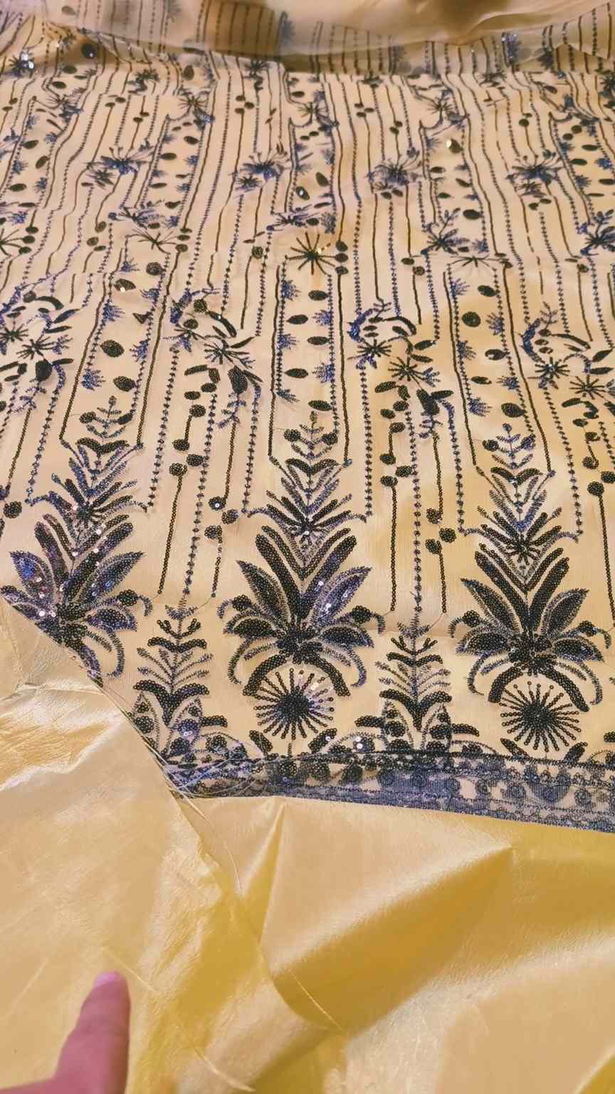 🥳 Sale Sale M-1041  Imported Fancy Squance Work Embroidery in obera Net Shirt & Kattan silk inner with trouser