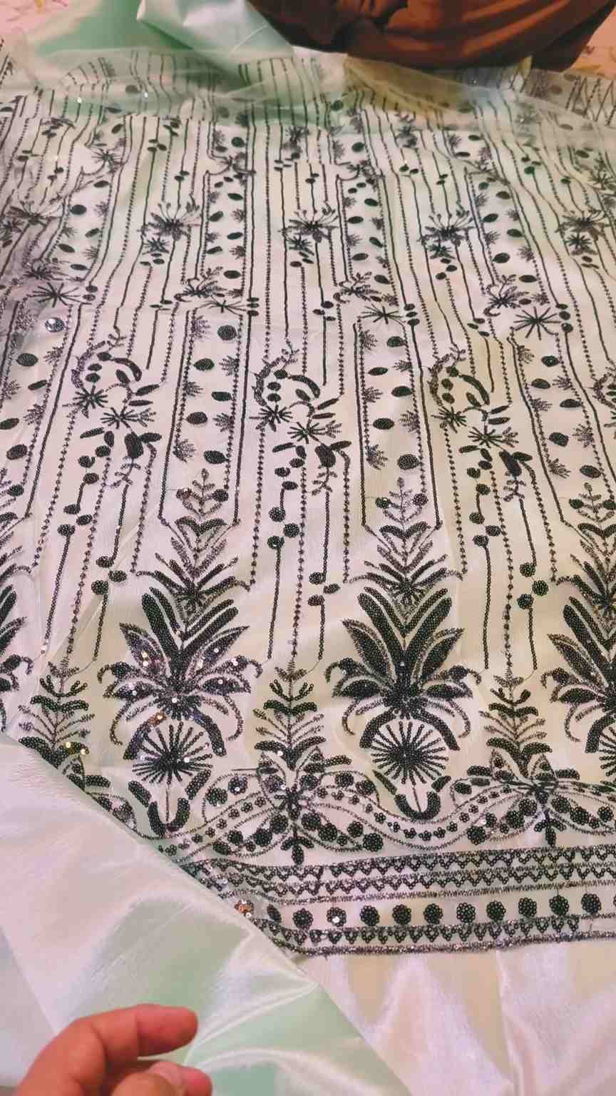 🥳 Sale Sale M-1040  Imported Fancy Squance Work Embroidery in obera Net Shirt & Kattan silk inner with trouser