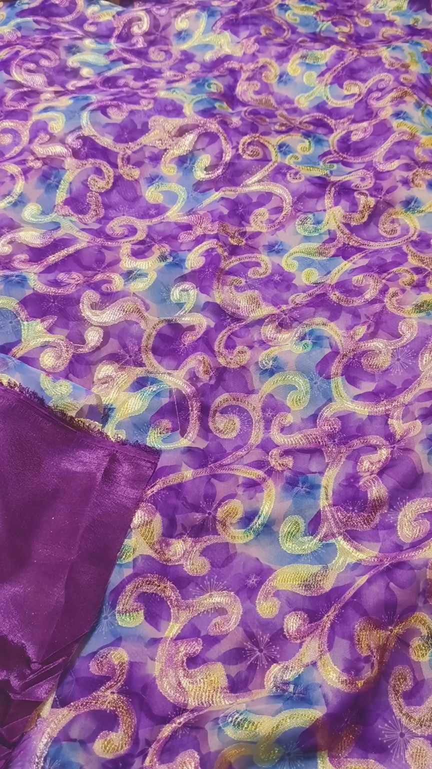 🥳 Sale Sale. M-823  Imported Zaree Work in Jacquard bunch in Printed  tissue organza shirt & Kattan silk truzer with inner