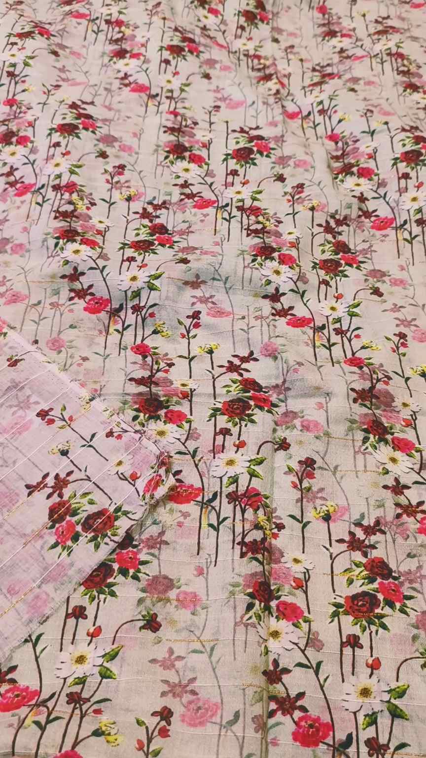 M-100  Imported  Gold Zaree Bana Dorria Pure Summer ⛱️ Lawn Same print Shirt & Truzer 2pc -