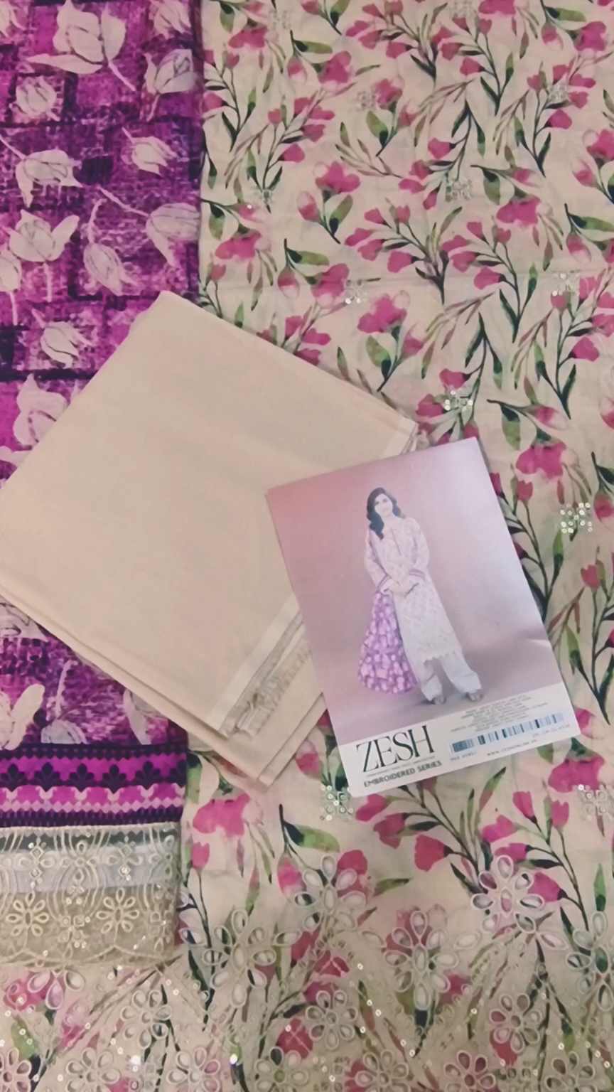 🥳 Sale Sale M-6220  Branded Zesh squance Work Chickenkari Lawn 3pc suit