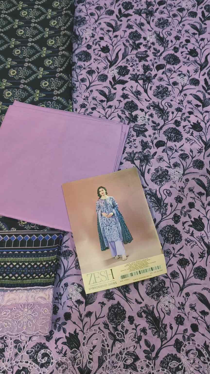 🥳 Sale Sale M-6215  Branded Zesh squance Work Chickenkari Lawn 3pc suit