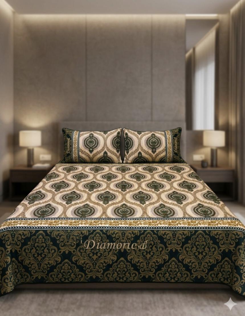 Sale Sale M-1225.  Diamond Branded Crystal Cotton Double BedSheet with 2 pillow