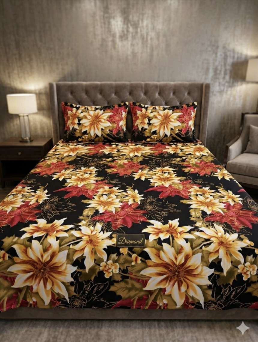 Sale Sale M-1224.  Diamond Branded Crystal Cotton Double BedSheet with 2 pillow