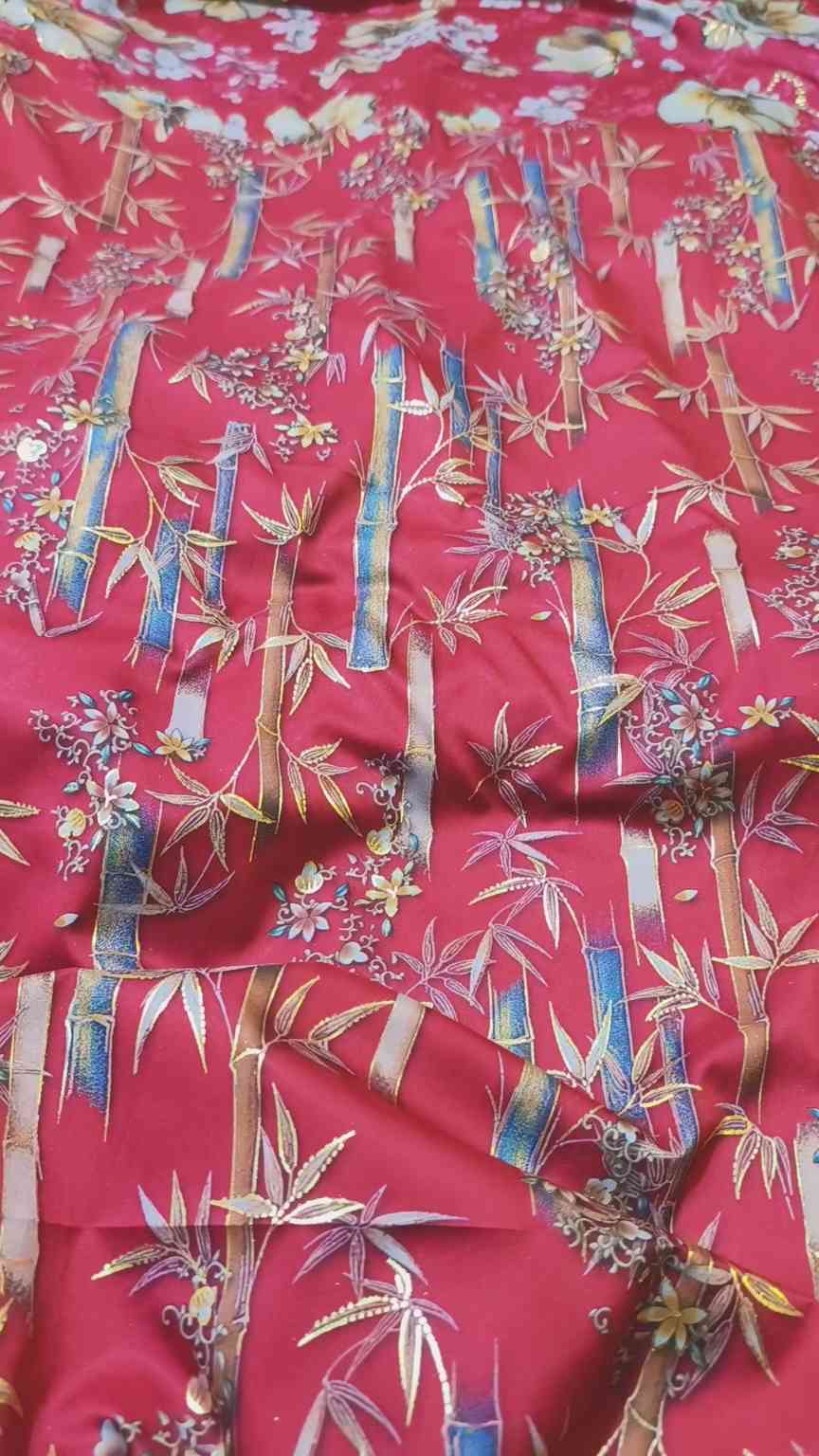 🥳 Sale Sale M-1248   Imported Embossed Gold Lekar paint (Lawn+ Silk) Mix Summer voil Silk Stuff Same print Shirt & Trouser 2pc -