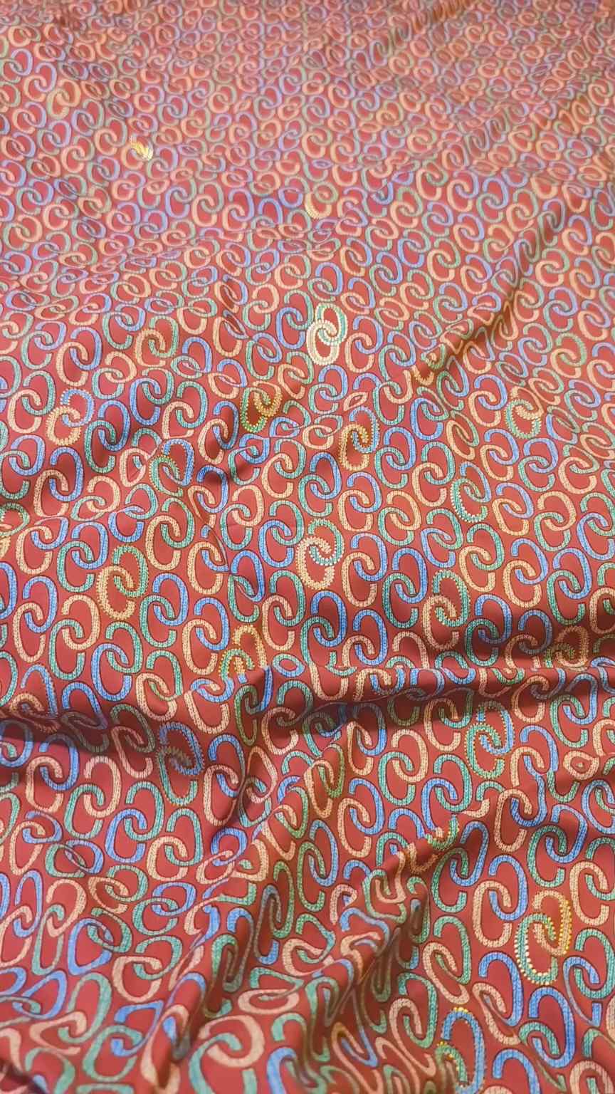 🥳 Sale Sale M-1245   Imported Embossed Gold Lekar paint (Lawn+ Silk) Mix Summer voil Silk Stuff Same print Shirt & Trouser 2pc -