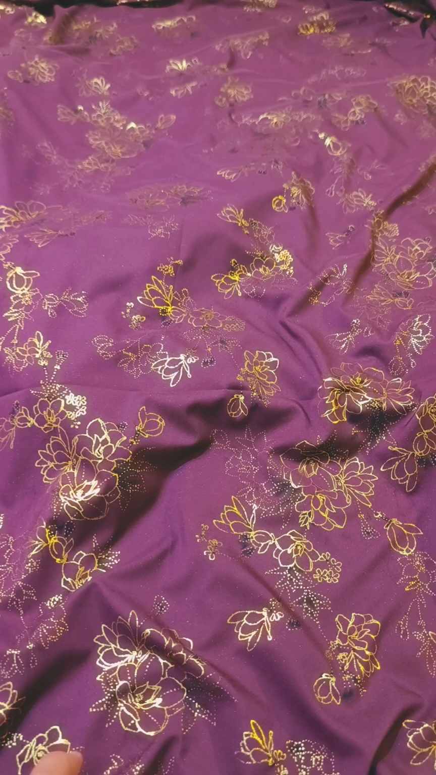 🥳 Sale Sale M-1242   Imported Embossed Gold Lekar paint (Lawn+ Silk) Mix Summer voil Silk Stuff Same print Shirt & Trouser 2pc -