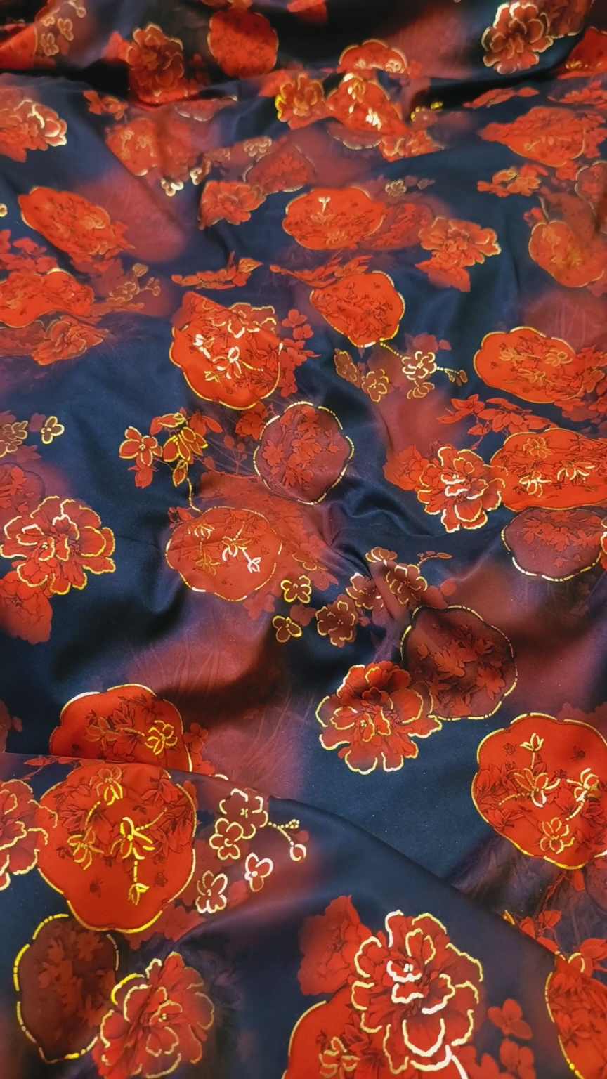 🥳 Sale Sale M-1240  Imported Embossed Gold Lekar paint (Lawn+ Silk) Mix Summer voil Silk Stuff Same print Shirt & Trouser 2pc -