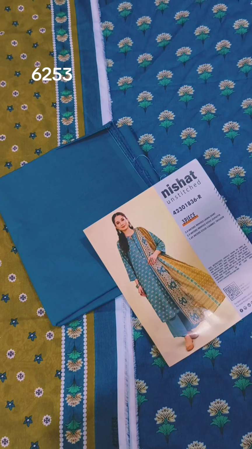 Sale Sale M-6253   Branded (Nishat ) 3 Pc Lawn suit with packing