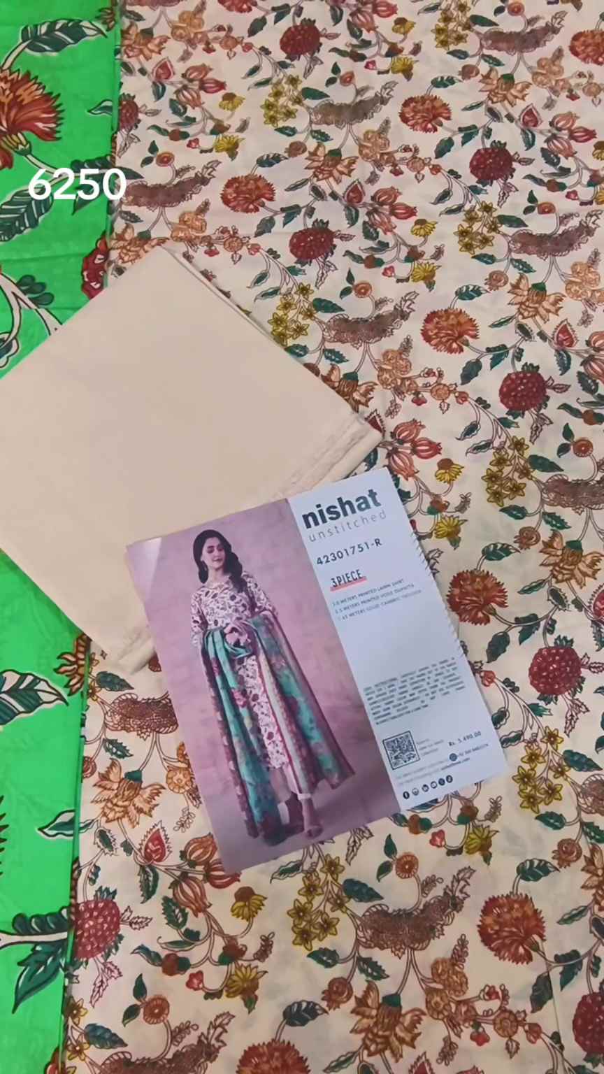 Sale Sale M-6250   Branded (Nishat ) 3 Pc Lawn suit with packing