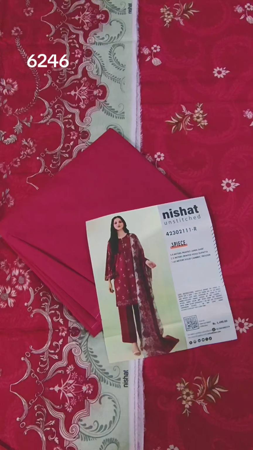 Sale Sale M-6246   Branded (Nishat ) 3 Pc Lawn suit with packing