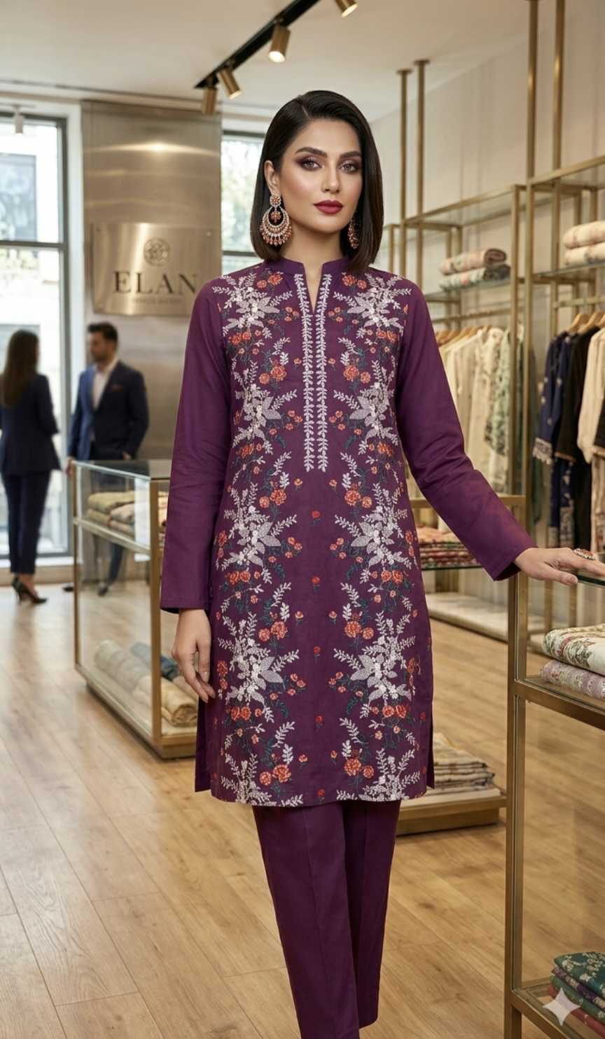 🥳 Sale Sale M-1278   Imported Bareezy Embroidery Lawn Shirt & Trouser 2pc