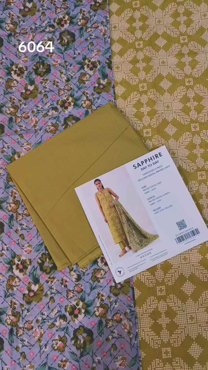 Sale Sale M-6064  Branded (Sapphire ) 3 Pc Lawn suit with packing