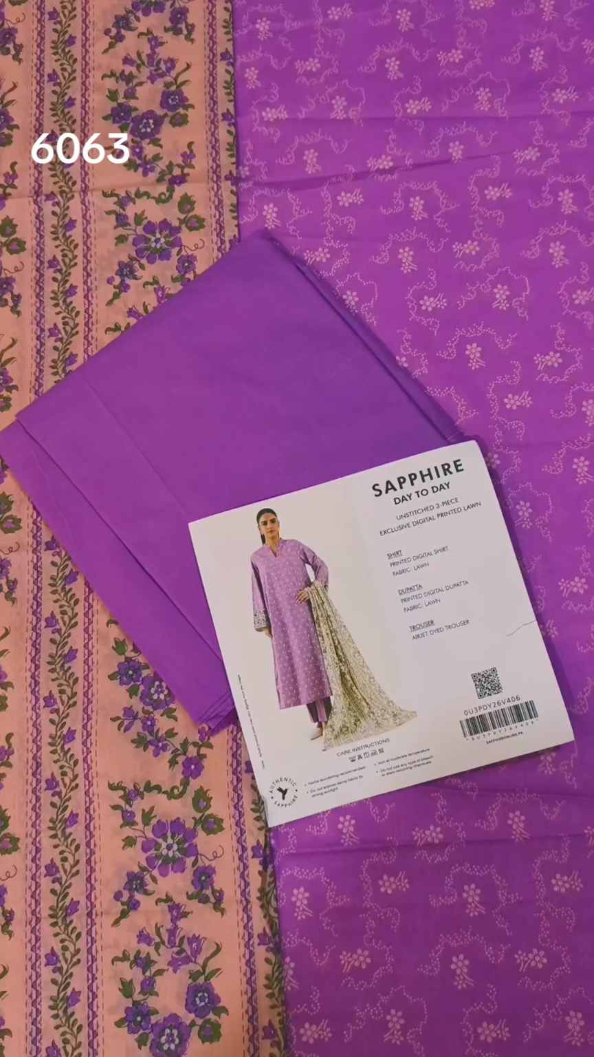 Sale Sale M-6063  Branded (Sapphire ) 3 Pc Lawn suit with packing