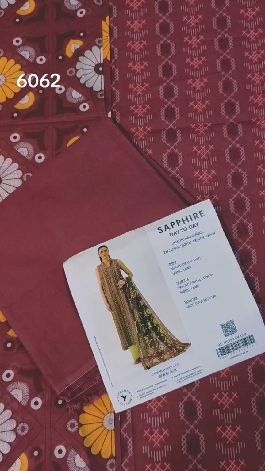 Sale Sale M-6062  Branded (Sapphire ) 3 Pc Lawn suit with packing