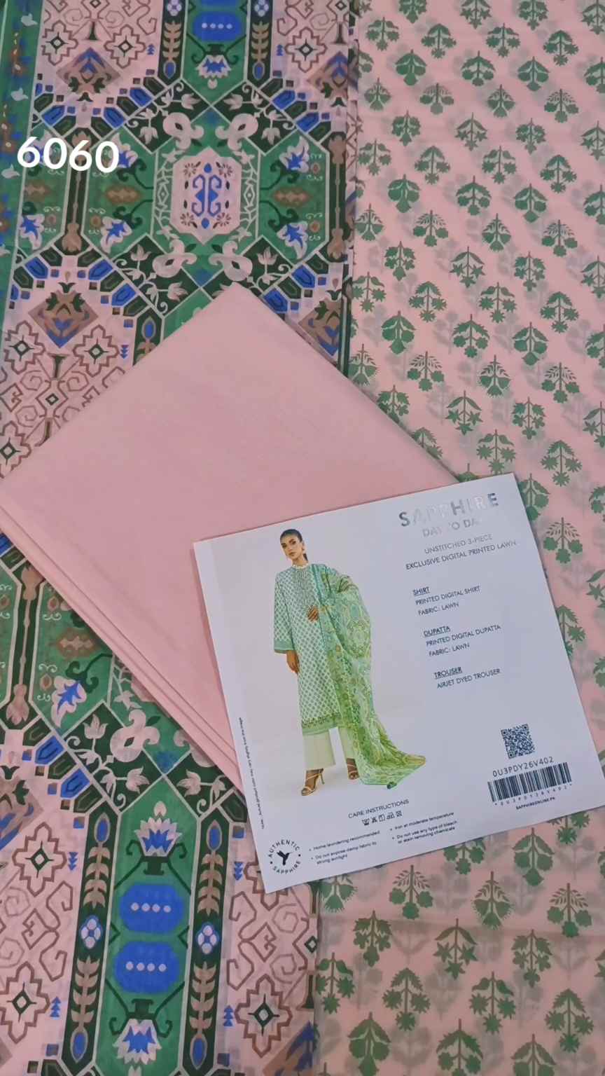 Sale Sale M-6060  Branded (Sapphire ) 3 Pc Lawn suit with packing