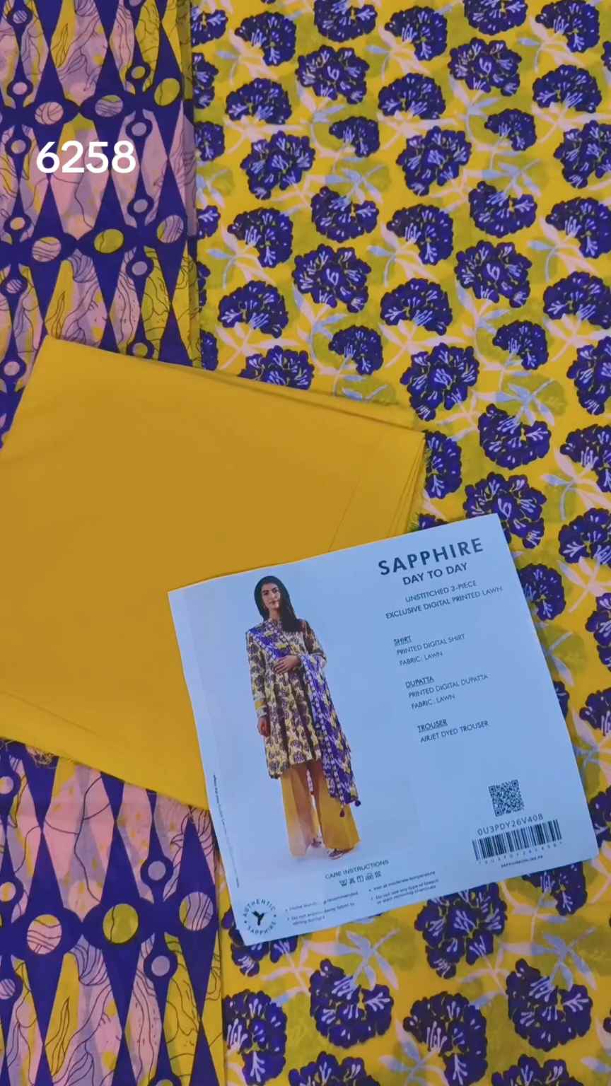 Sale Sale M-6258  Branded (Sapphire ) 3 Pc Lawn suit with packing