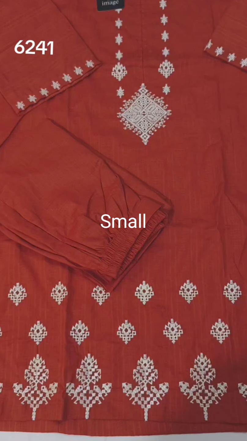 🥳 Sale Sale M-6241 (Image) Brand, Women Stitch Embroidery ⛱️ Summer Lawn Shirt & Shalwar 2pc. (Women Small Size (Length 38 & Chest 20)