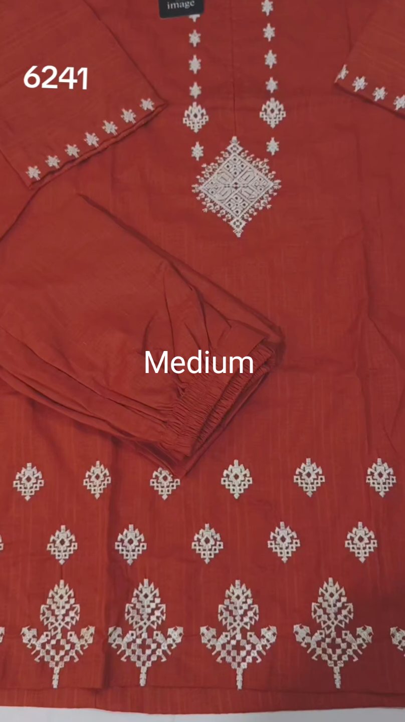 🥳 Sale Sale M-6241 (Image) Brand, Women Stitch Embroidery ⛱️ Summer Lawn Shirt & Shalwar 2pc.(Women Medium Size (Length 38.5 & Chest 21)