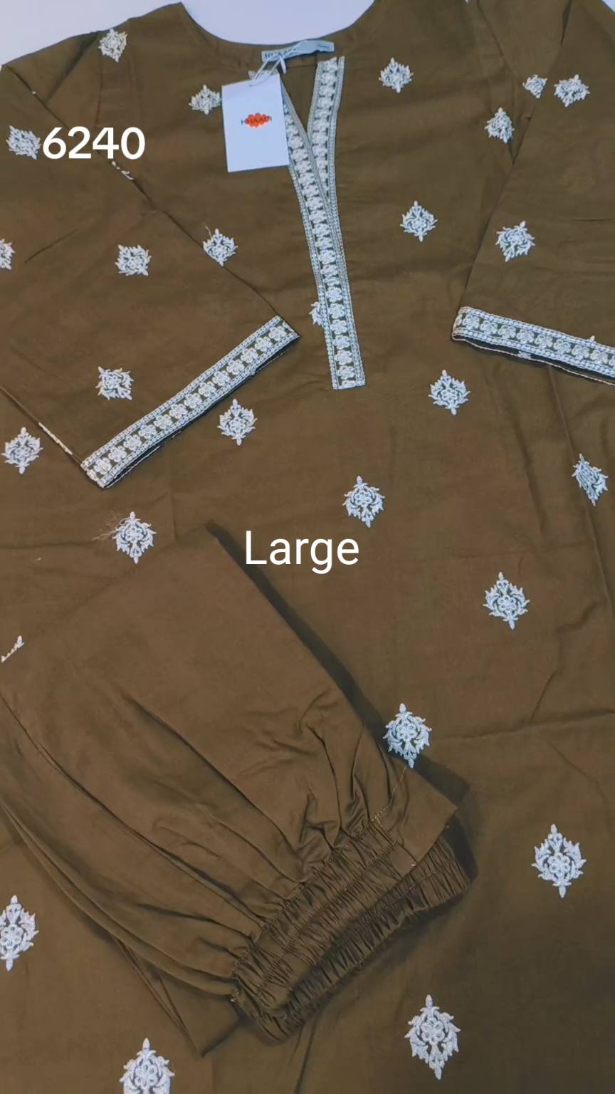 🥳 Sale Sale M-6240   (Khaadi) Brand, Women Stitch Embroidery ⛱️ Summer Lawn Shirt & Shalwar 2pc.(Women Large Size (Length 39.5 & Chest 22)