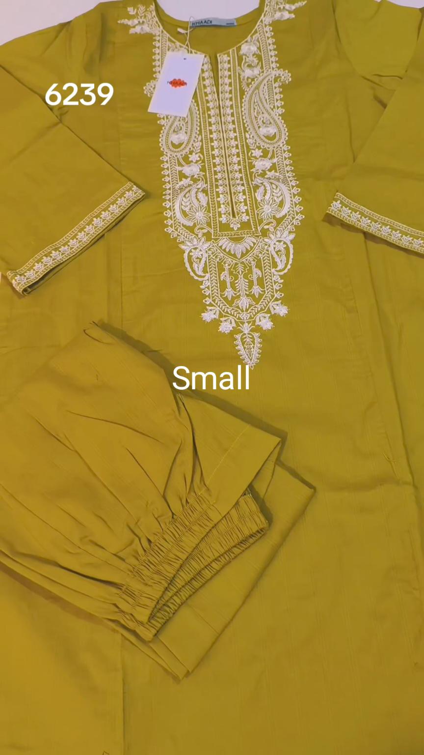 🥳 Sale Sale M-6239   (Khaadi) Brand, Women Stitch Embroidery ⛱️ Summer Lawn Shirt & Shalwar 2pc.(Women Small Size (Length 38 & Chest 20)