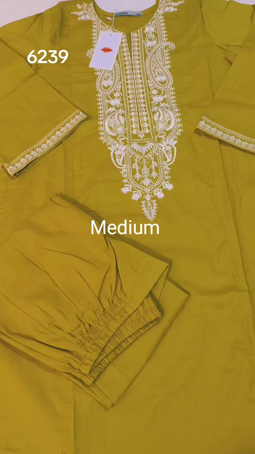 🥳 Sale Sale M-6239   (Khaadi) Brand, Women Stitch Embroidery ⛱️ Summer Lawn Shirt & Shalwar 2pc.    (Women Medium Size (Length 38.5 & Chest 21)