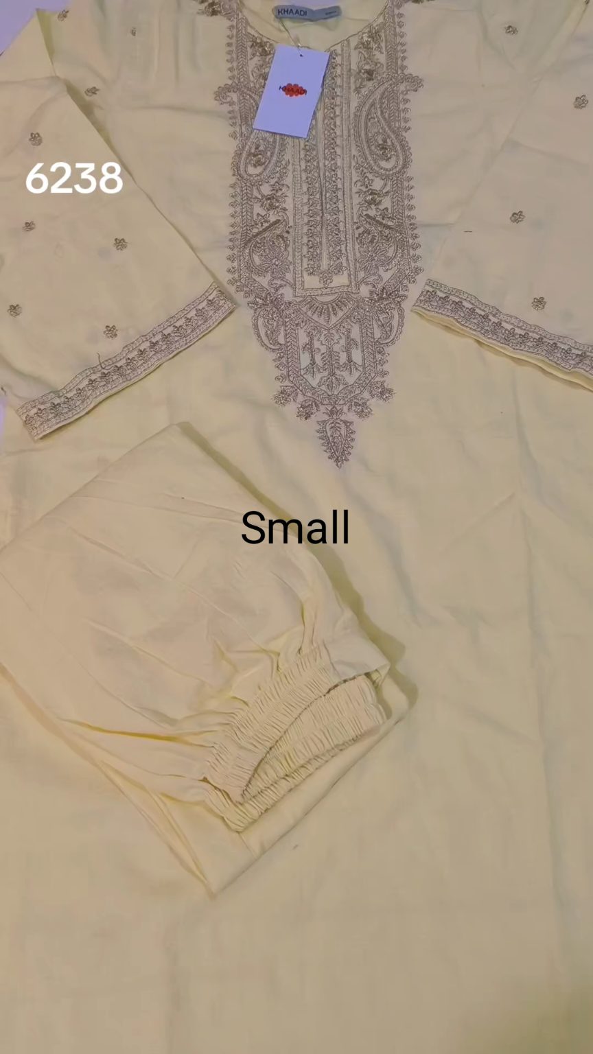 🥳 Sale Sale M-6238   (Khaadi) Brand, Women Stitch Embroidery ⛱️ Summer Lawn Shirt & Shalwar 2pc.  (Women Small Size (Length 38 & Chest 20)