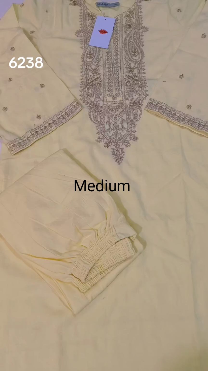 🥳 Sale Sale M-6238   (Khaadi) Brand, Women Stitch Embroidery ⛱️ Summer Lawn Shirt & Shalwar 2pc.   (Women Medium Size (Length 38.5 & Chest 21)