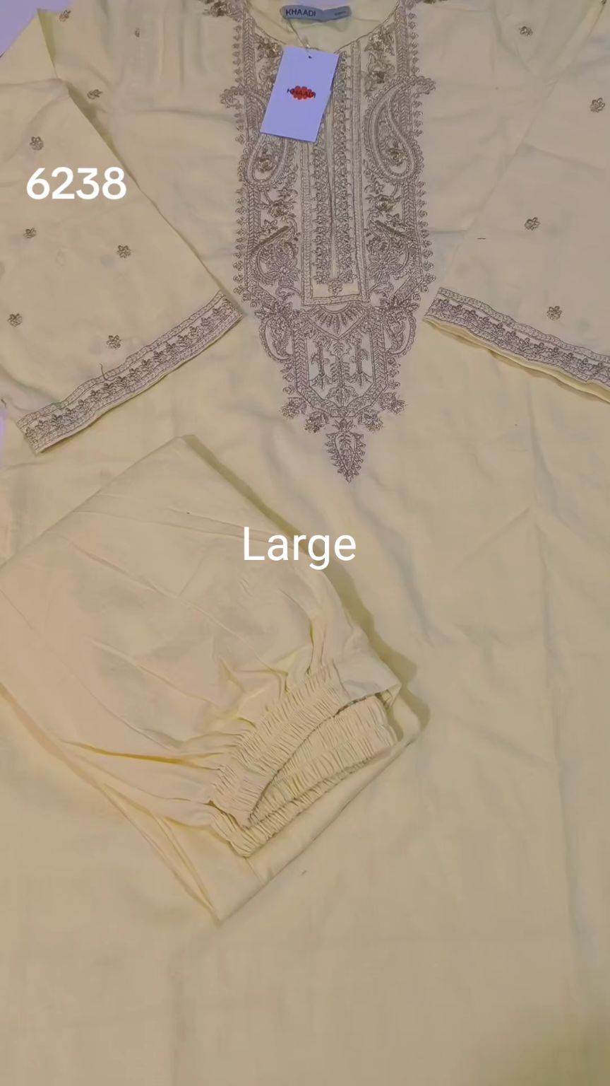 🥳 Sale Sale M-6238   (Khaadi) Brand, Women Stitch Embroidery ⛱️ Summer Lawn Shirt & Shalwar 2pc. (Women Large Size (Length 39.5 & Chest 22)