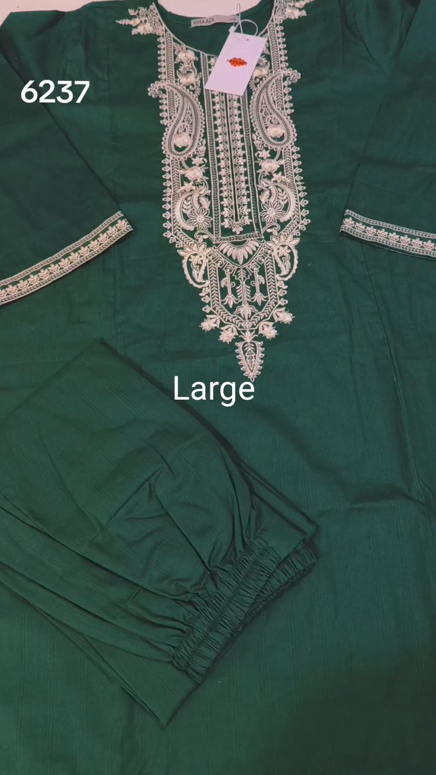 🥳 Sale Sale M-6237   (Khaadi) Brand, Women Stitch Embroidery ⛱️ Summer Lawn Shirt & Shalwar 2pc.   (Women Large Size (Length 39.5 & Chest 22)