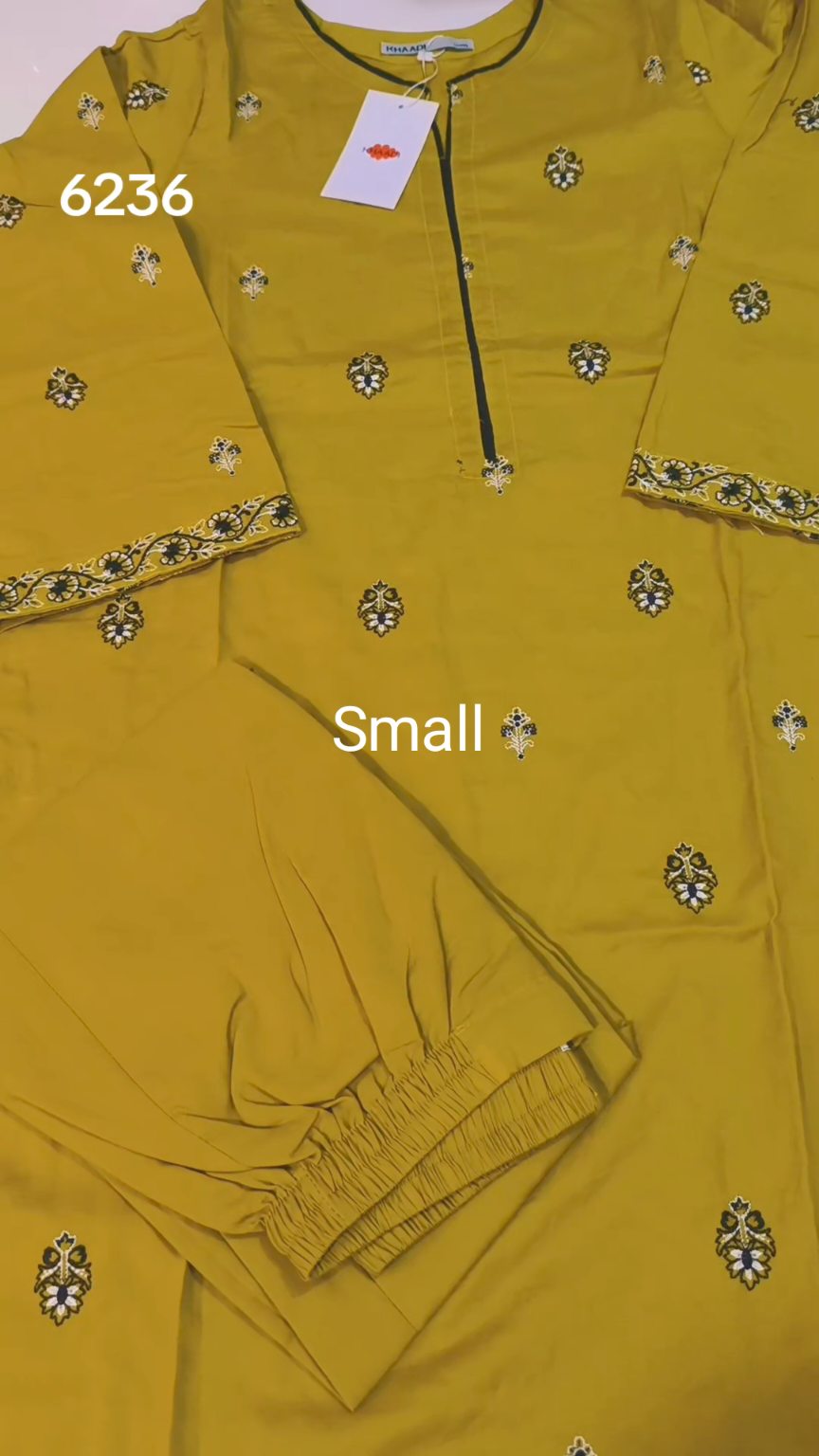 🥳 Sale Sale M-6236   (Khaadi) Brand, Women Stitch Embroidery ⛱️ Summer Lawn Shirt & Shalwar 2pc.   (Women Small Size (Length 38 & Chest 20)