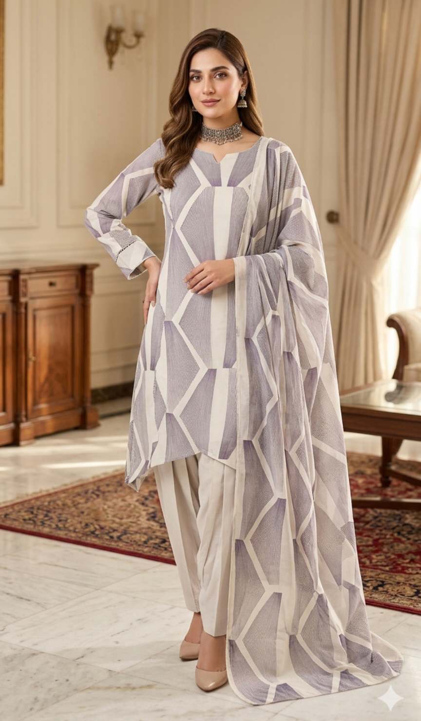 Duppta & Shirt 🥳 Sale Sale M-1327   imported Digital Korean Shaffon Shirt & Duppta 2pc