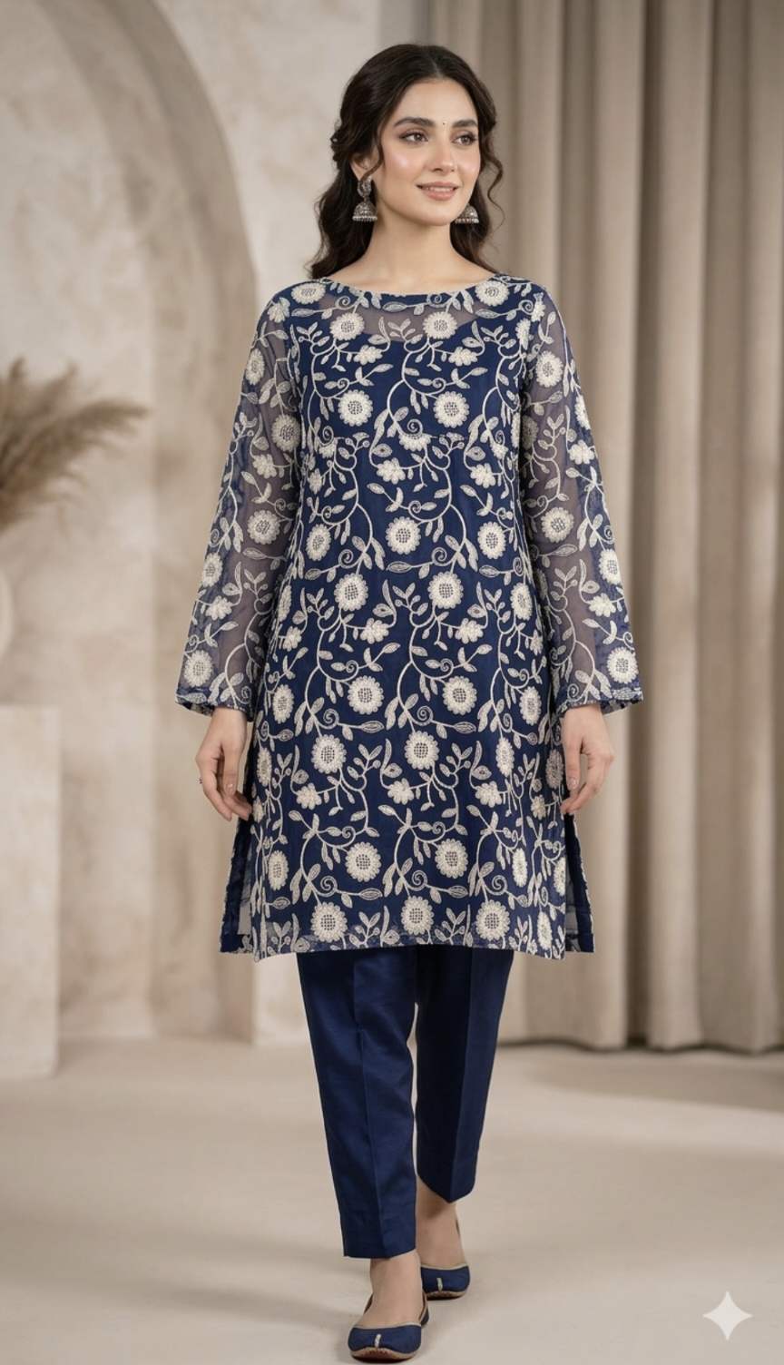 🥳 Sale Sale M-1333  Imported Most Luxurious 3-D embroidery  Summer In Pure Shaffon Stuff Shirt
