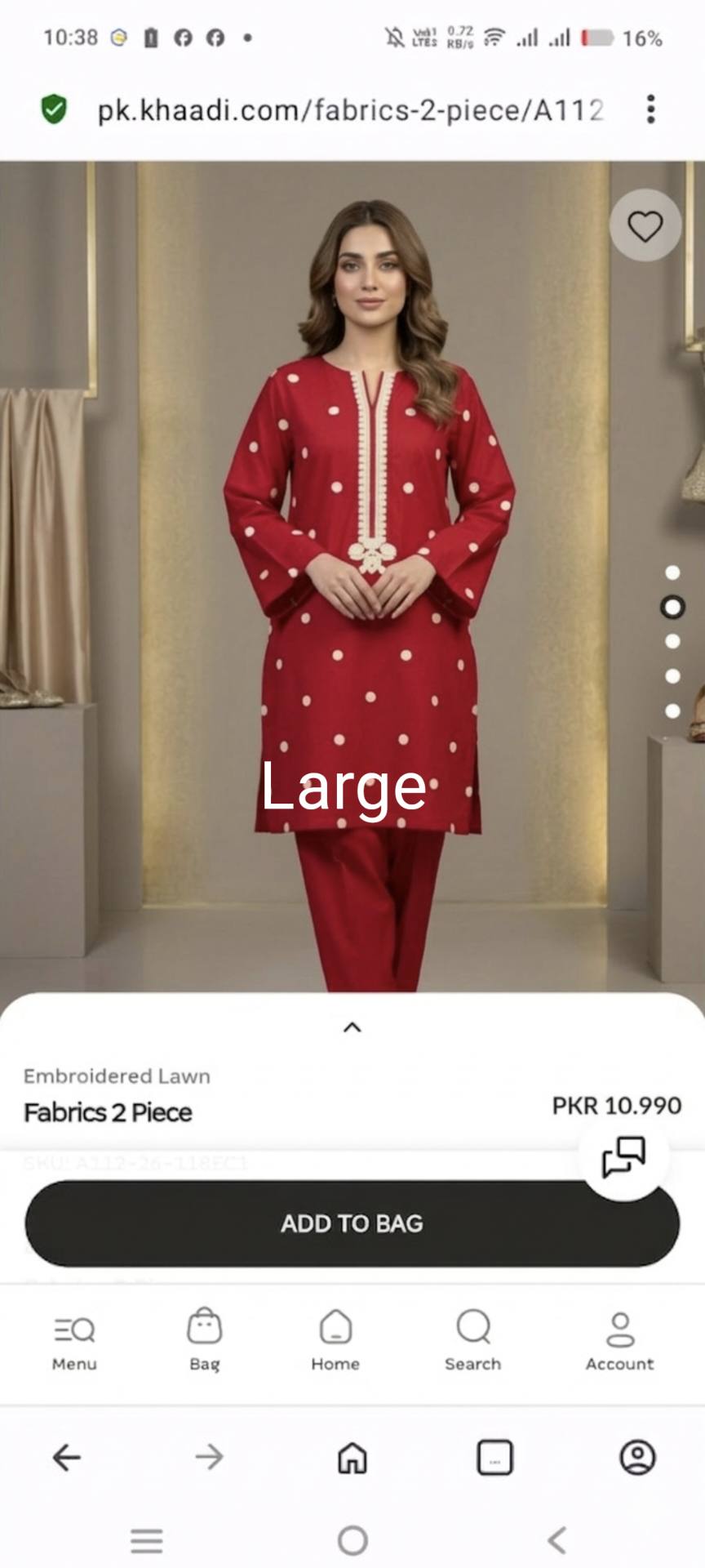 🥳 Sale Sale M-6264  (Khaadi) Brand, Women Stitch Embroidery ⛱️ Summer Lawn Shirt & Shalwar 2pc.   (Women Large Size (Length 39.5 & Chest 22)