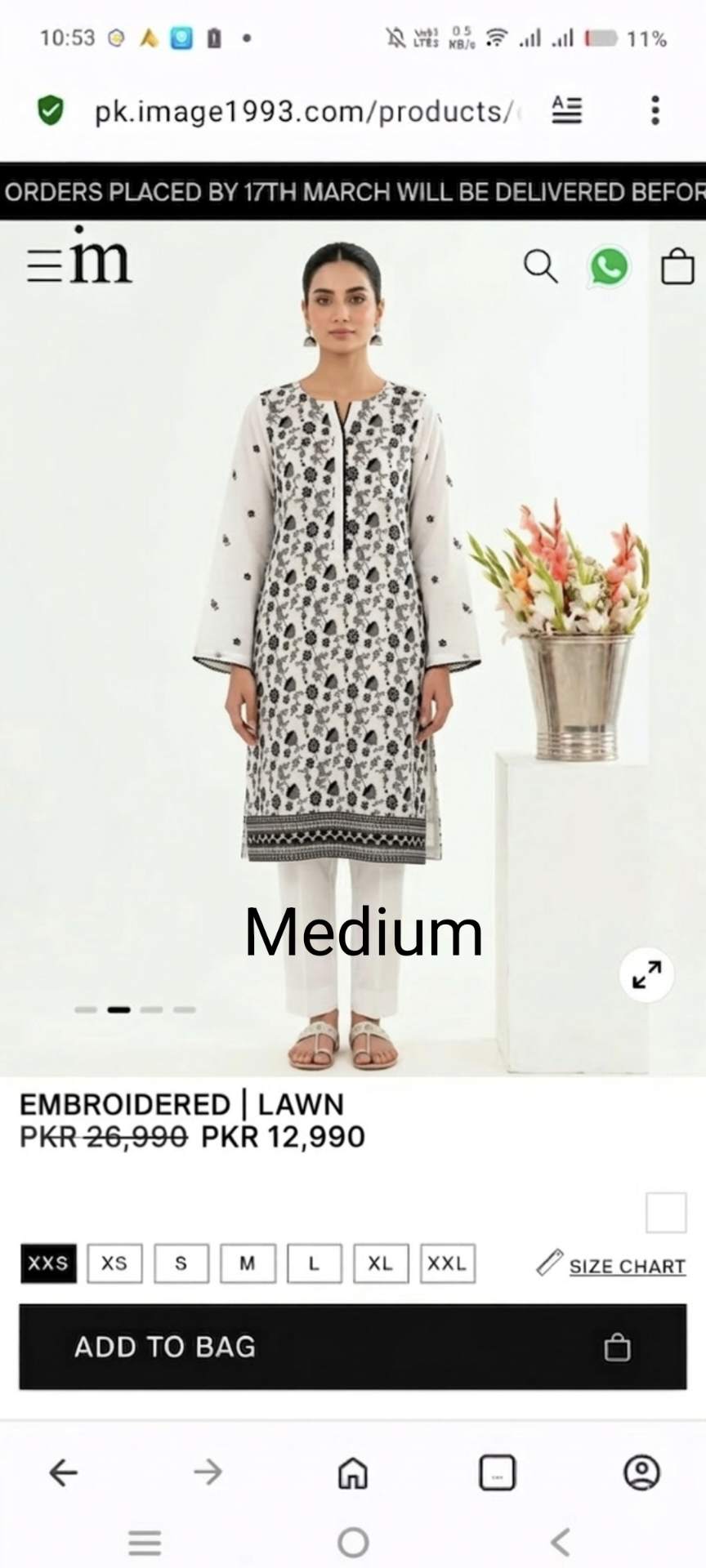 🥳 Sale Sale M-6260. (image) Brand, Women Stitch Embroidery ⛱️ Summer Lawn Shirt & Shalwar 2pc.     (Women Medium Size (Length 38.5 & Chest 21)