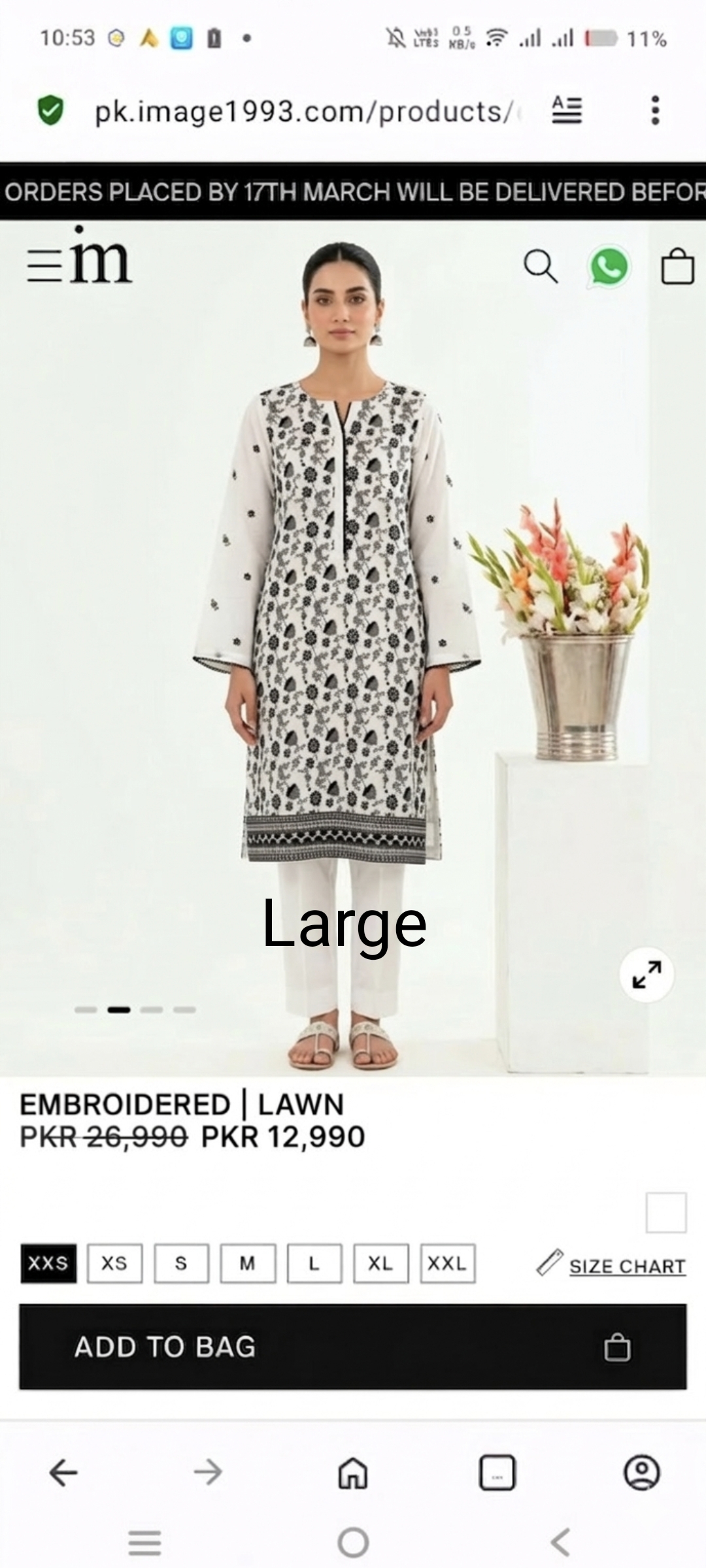 🥳 Sale Sale M-6260. (image) Brand, Women Stitch Embroidery ⛱️ Summer Lawn Shirt & Shalwar 2pc.    (Women Large Size (Length 39.5 & Chest 22)
