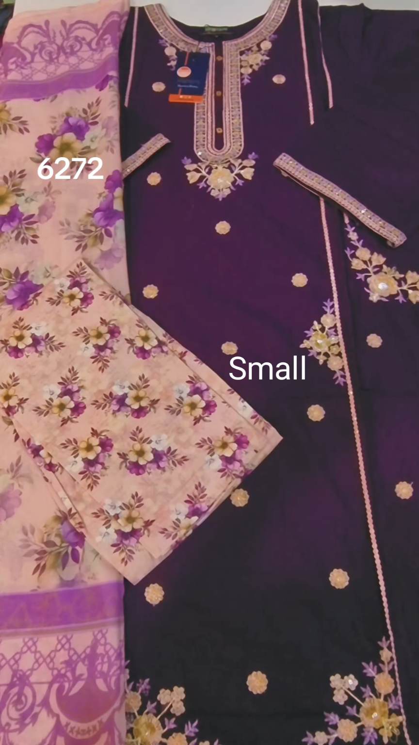 3pc🥳 Biggest Sale M-6272  Branded Khanam Brand 3-D embroidery Stitch Lawn Duppta+ Embroidery Kameez & Shalwar 3pc suit   (Women Small Size (Length 38 & Chest 20)