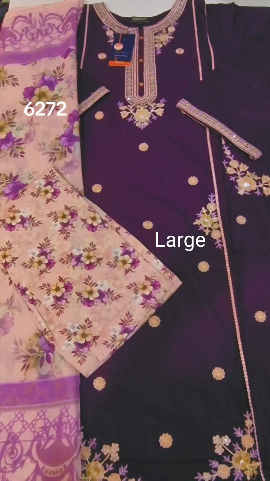 3pc🥳 Biggest Sale M-6272  Branded Khanam Brand 3-D embroidery Stitch Lawn Duppta+ Embroidery Kameez & Shalwar 3pc suit    (Women Large Size (Length 39.5 & Chest 22)