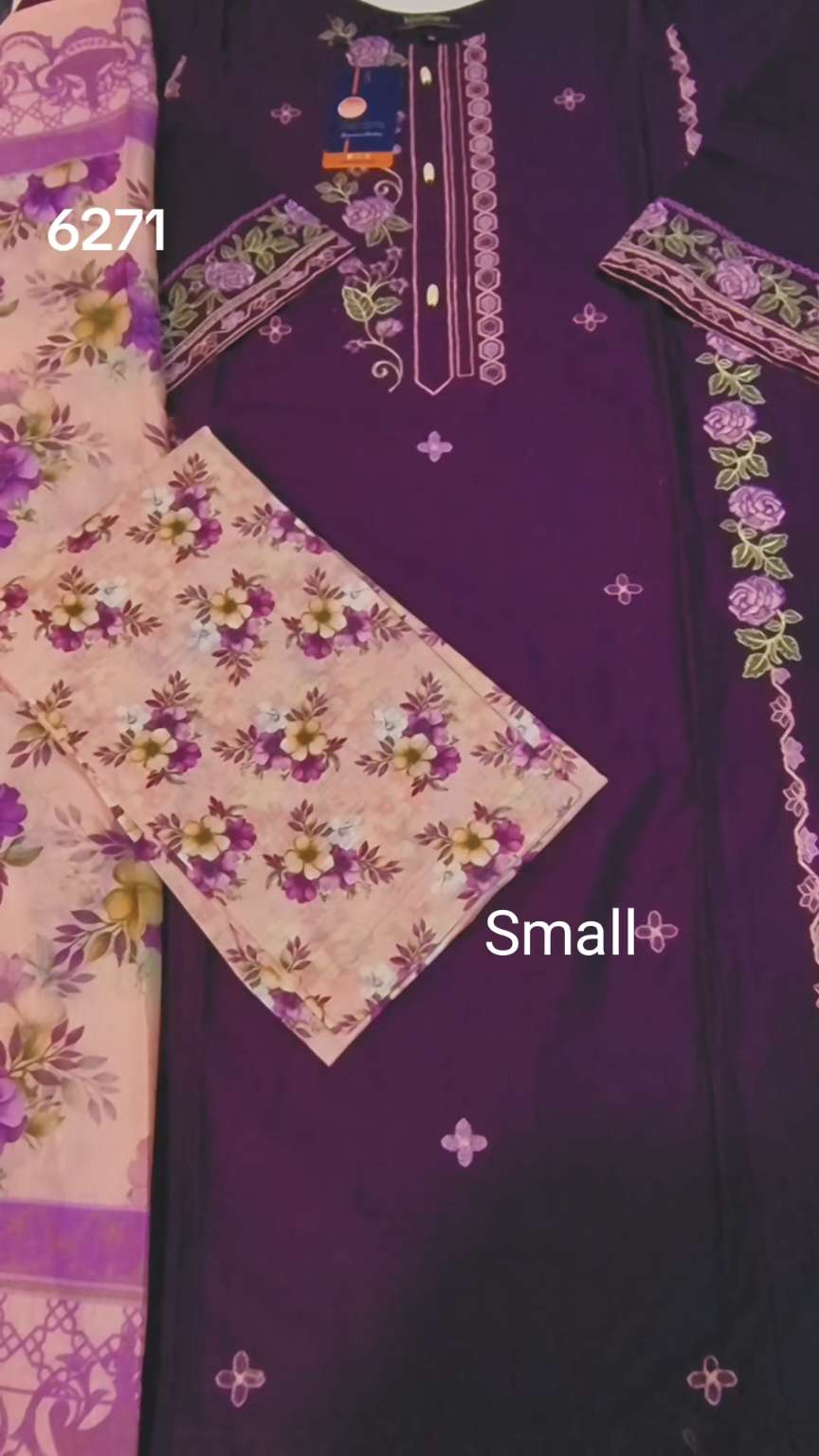 3pc🥳 Biggest Sale M-6271  Branded Khanam Brand 3-D embroidery Stitch Lawn Duppta+ Embroidery Kameez & Shalwar 3pc suit      (Women Small Size (Length 38 & Chest 20)