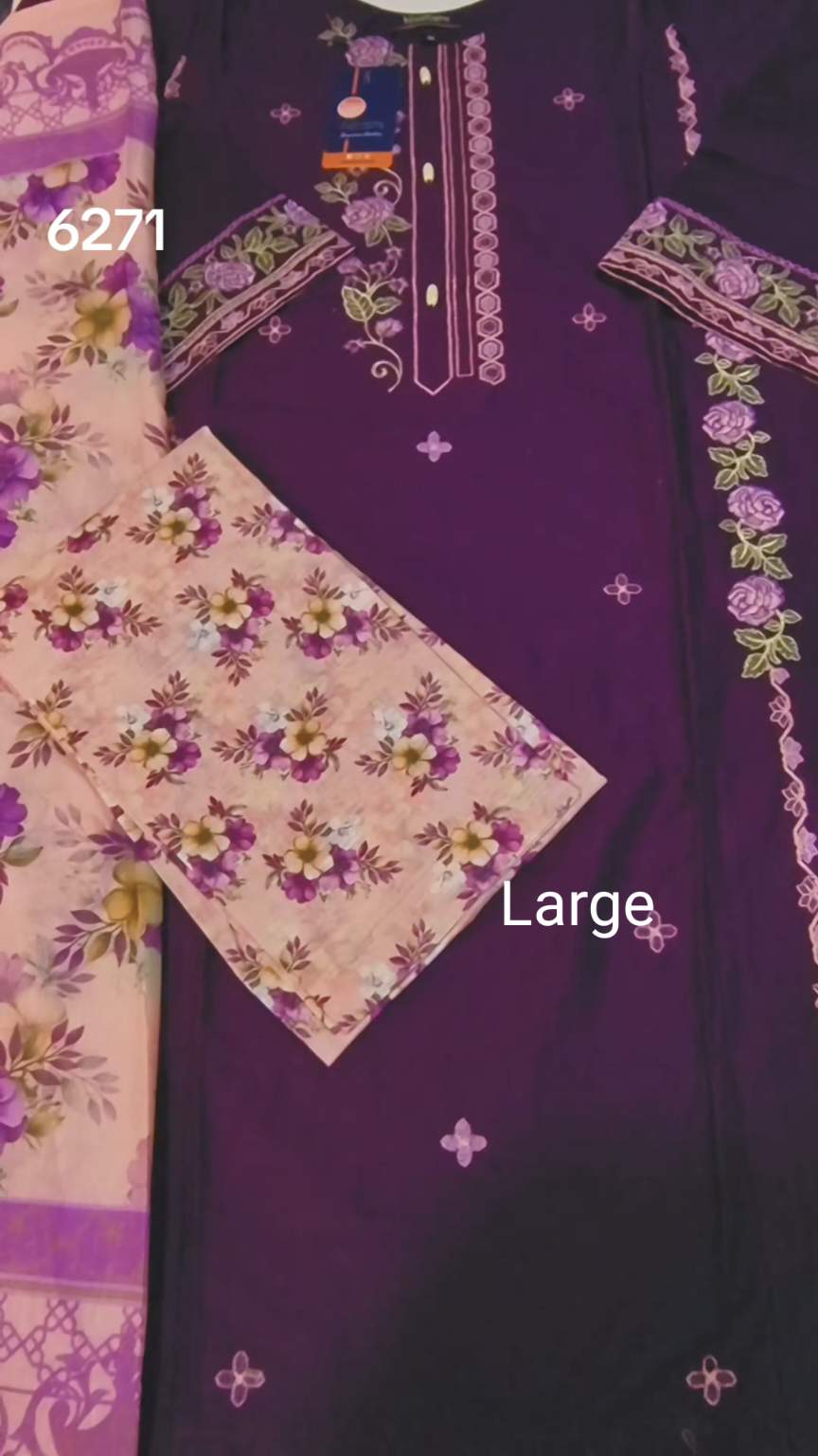 3pc🥳 Biggest Sale M-6271  Branded Khanam Brand 3-D embroidery Stitch Lawn Duppta+ Embroidery Kameez & Shalwar 3pc suit     (Women Large Size (Length 39.5 & Chest 22)