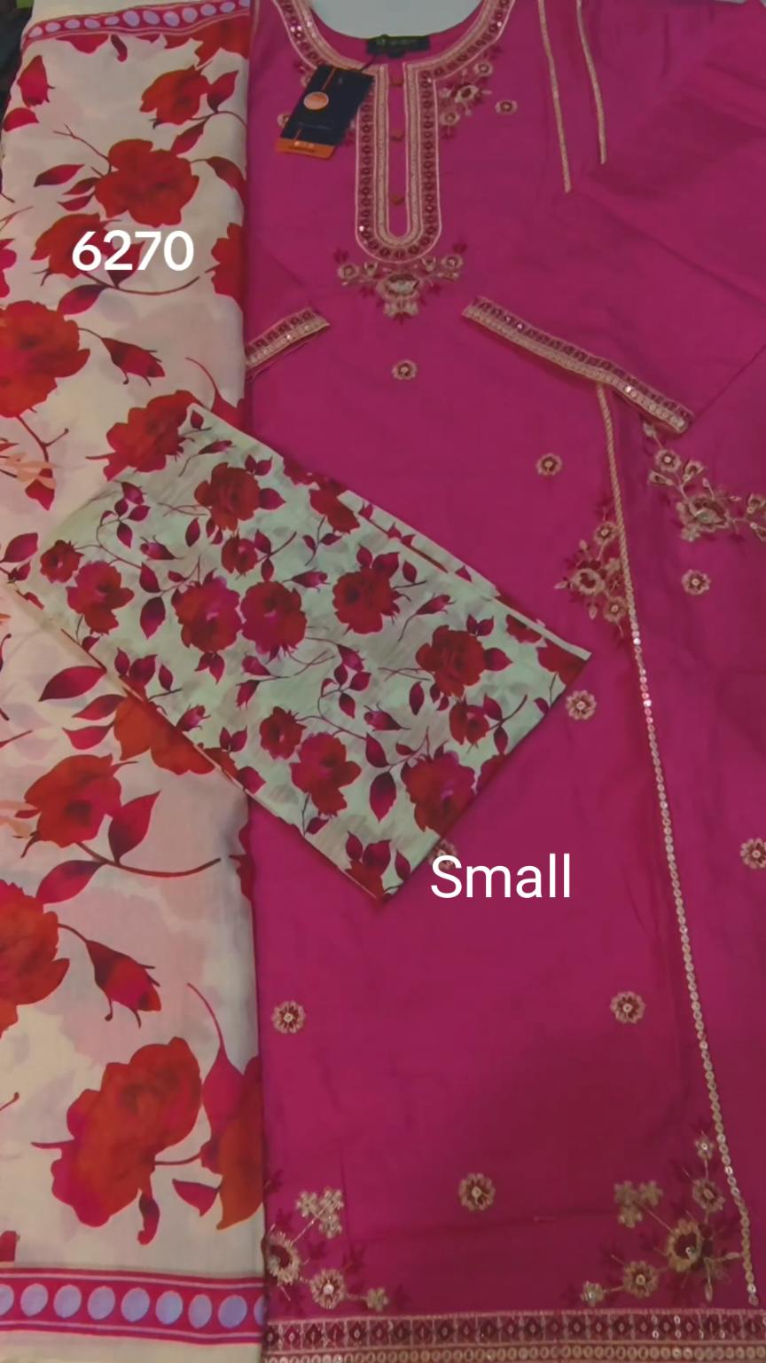 3pc🥳 Biggest Sale M-6270  Branded Khanam Brand 3-D embroidery Stitch Lawn Duppta+ Embroidery Kameez & Shalwar 3pc suit       (Women Small Size (Length 38 & Chest 20)